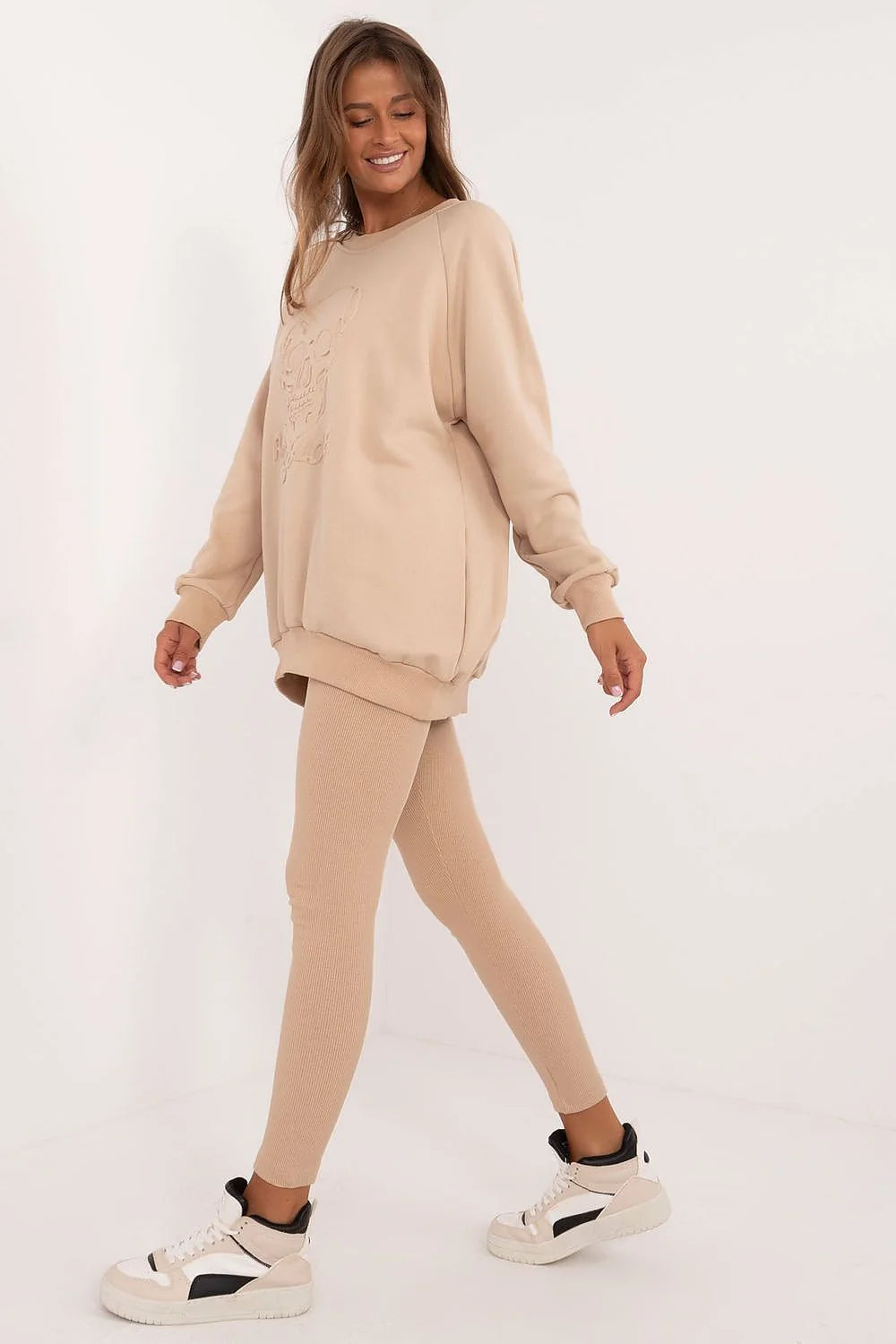 Ensemble femme sweat-shirt legging coton élasthanne Rock & Love beige urbain confort style