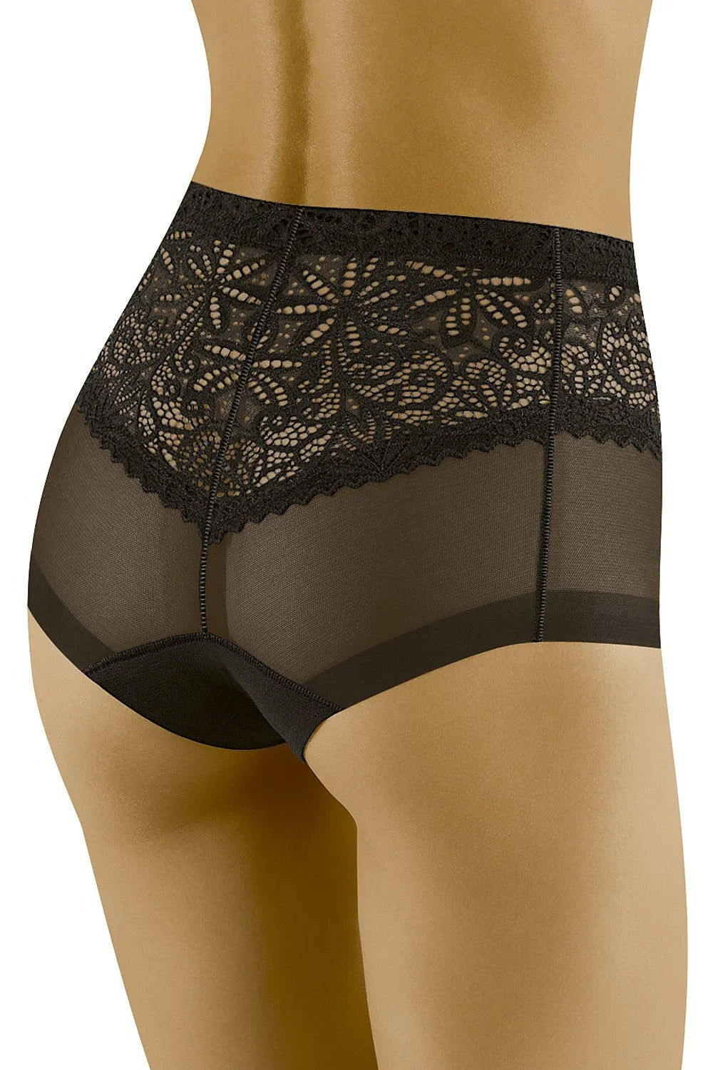 culotte taille haute dentelle noire florale tulle transparent maintien couvrante stretch confortable élasthanne polyamide bordure festonnée élégante raffinée