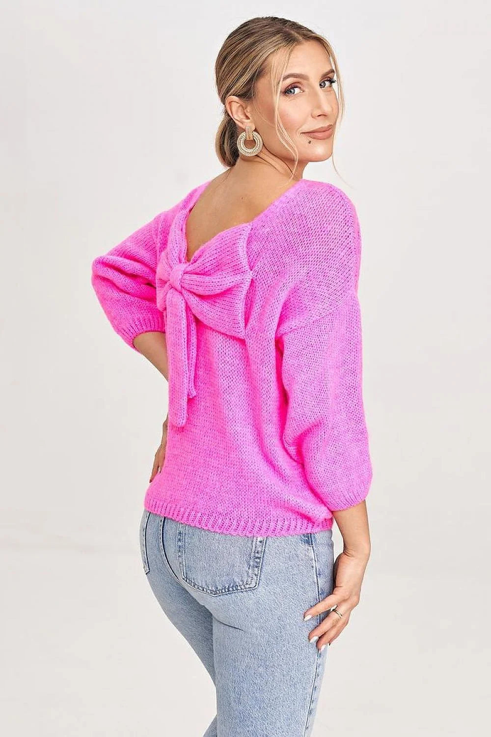 Pull pour femme Chandail Figl couleur rose vif maille douce manches longues col rond coupe ample texture pelucheuse occasion quotidienne mode moderne