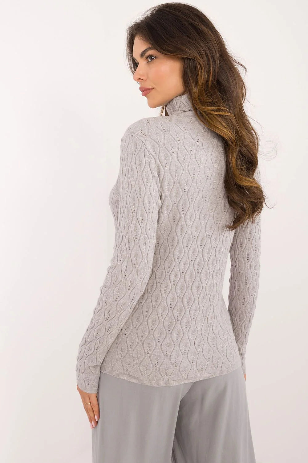Pull à col roulé femme tricot torsadé gris doux manches longues style classique élégant hiver professionnel décontracté versatile qualité mode