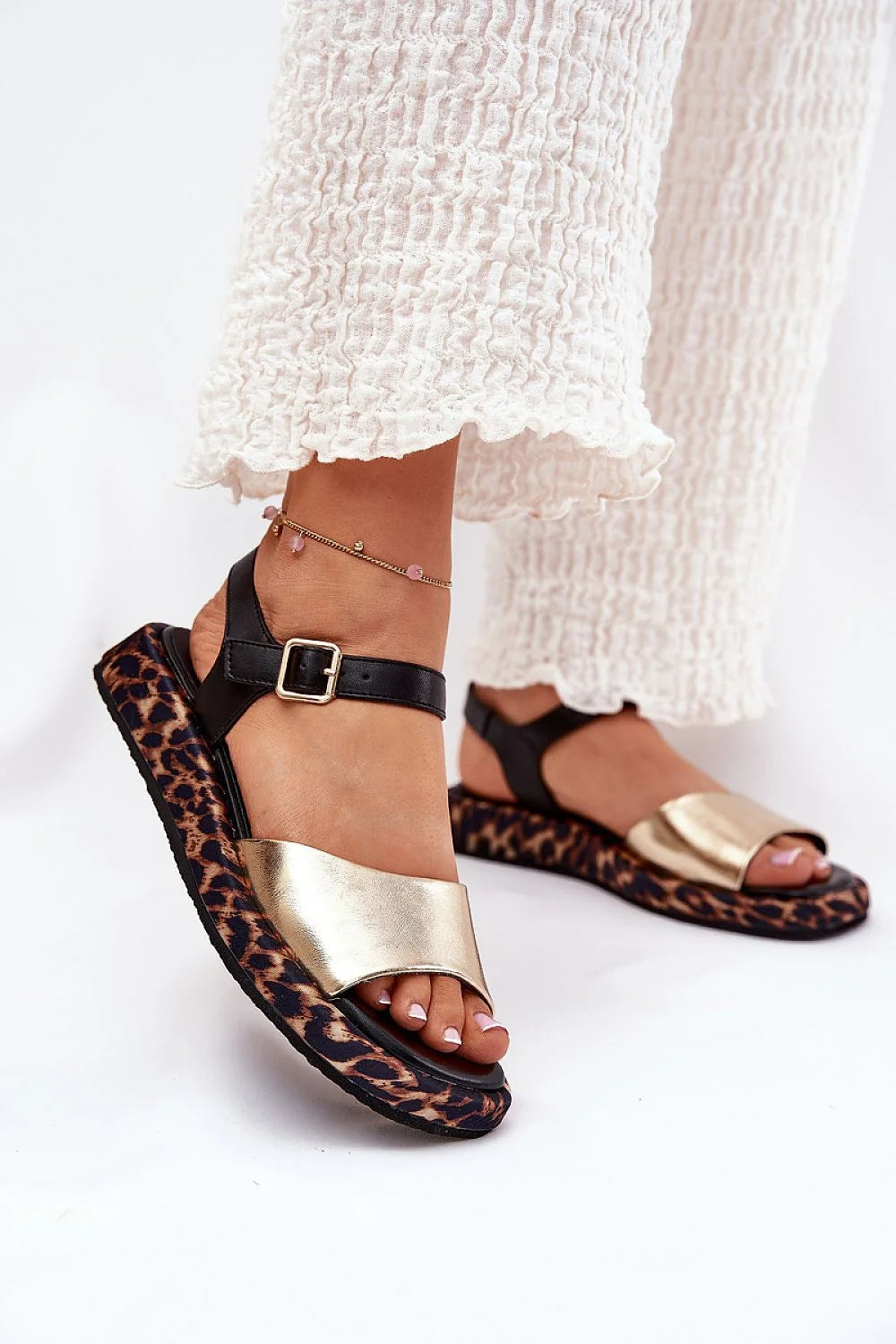 Sandales pour femmes style élégant ouvert cuir naturel plateforme motif animalier adjustable été confortable robe jupe pantalon