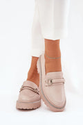 Mocassins élégants design moderne couleur rose pâle cuir artificiel semelle épaisse détails métalliques pour femme