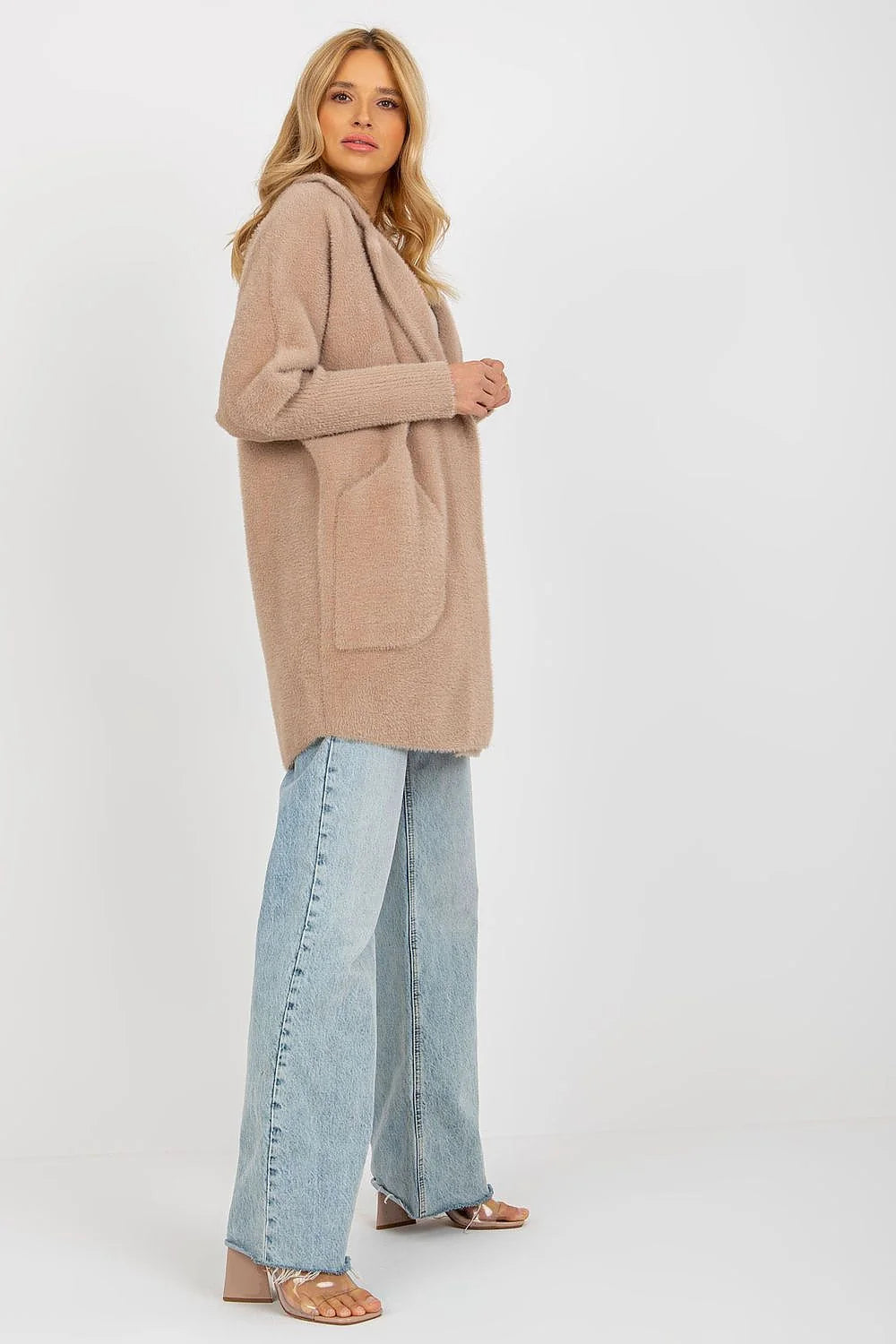 Manteau MBM pour femme coupe droite longueur mi-cuisse poches latérales col à revers matériau doux automne-hiver