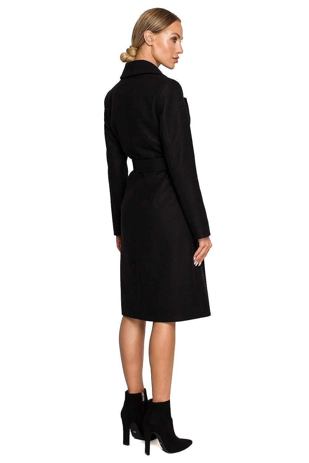 Manteau femme élégant long col revers ceinture poches vert veste hiver mode laine acrylique polyester