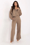 ensemble survêtement femme élégant confortable sweat capuche zippé cordon pantalon taille haute jambes larges poches strass viscose polyester