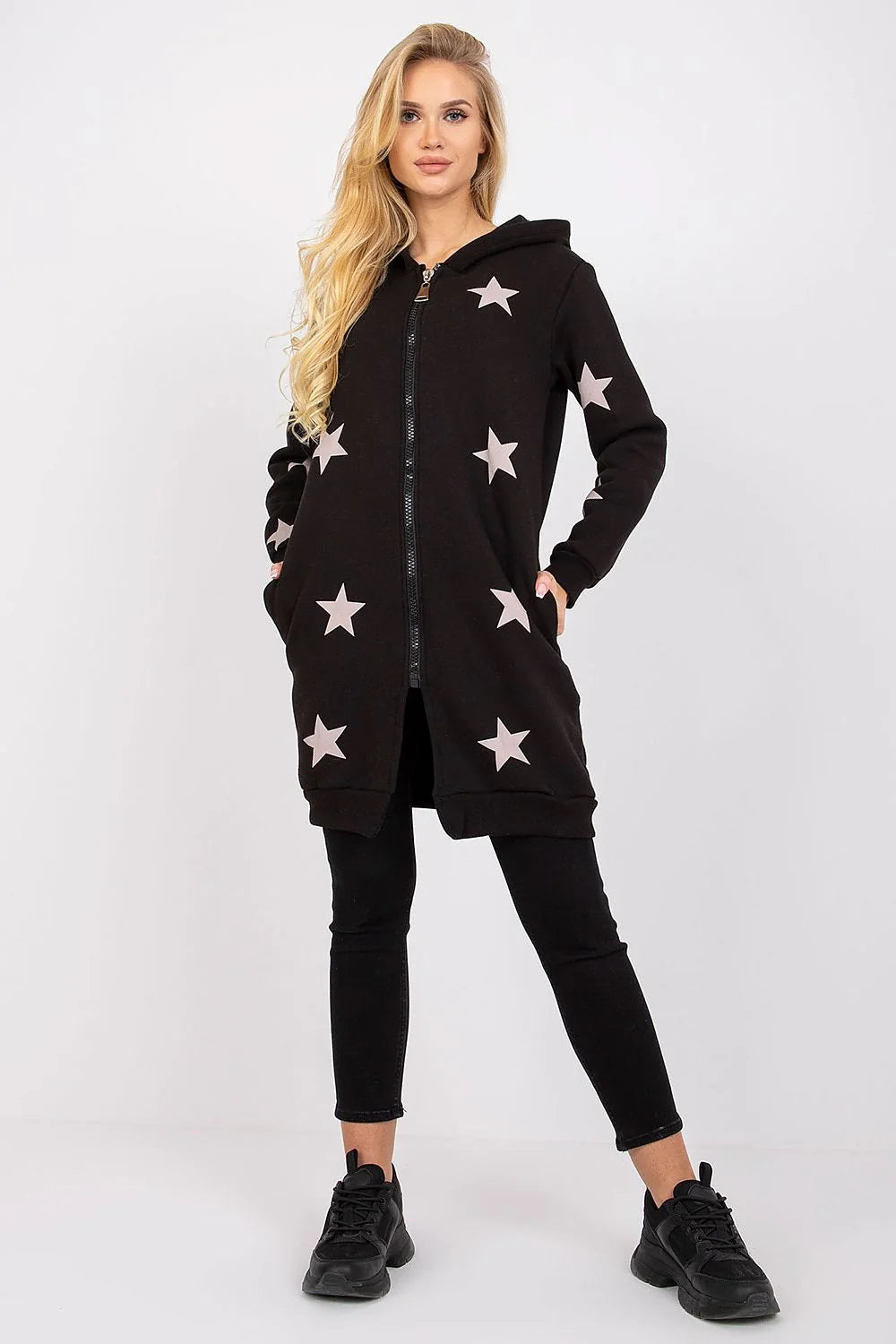 Sweatshirt coton polyester femmes oversized étoiles contrastantes athleisure décontracté quotidien style moderne confortable
