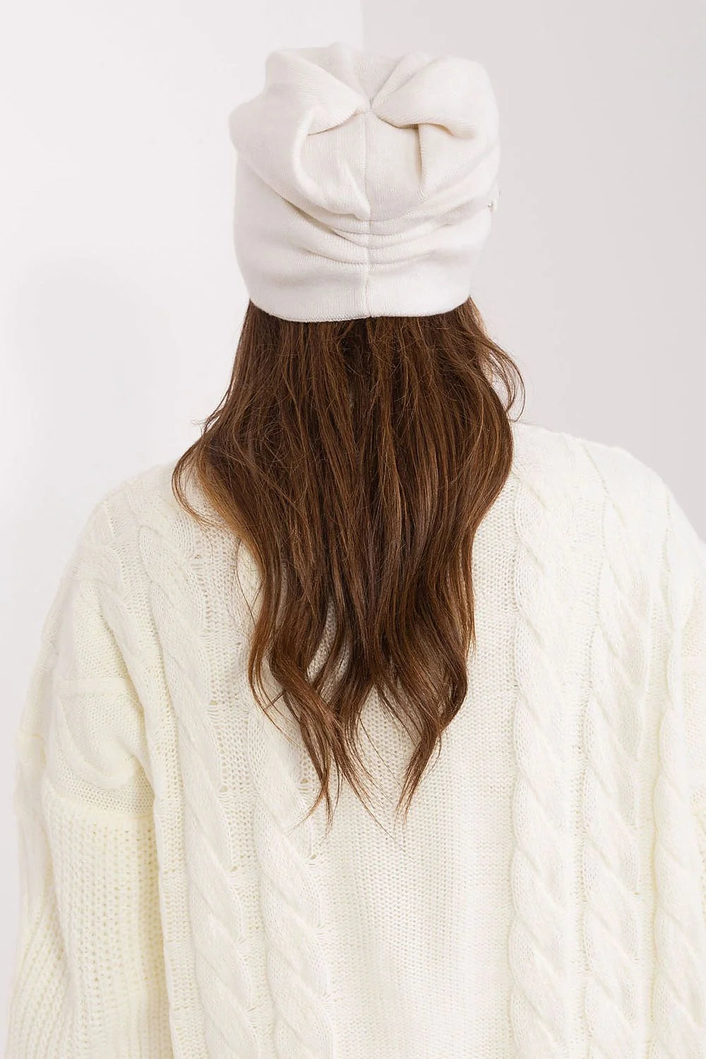 Ensemble hiver chic pour femme bonnet cardigan tricot torsade maille épaisse beige blanc cassé