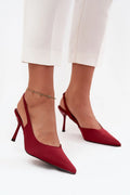 escarpins femme bordeaux satinés bout pointu slingback bride arrière fine talon aiguille élancé soirée cocktail habillé