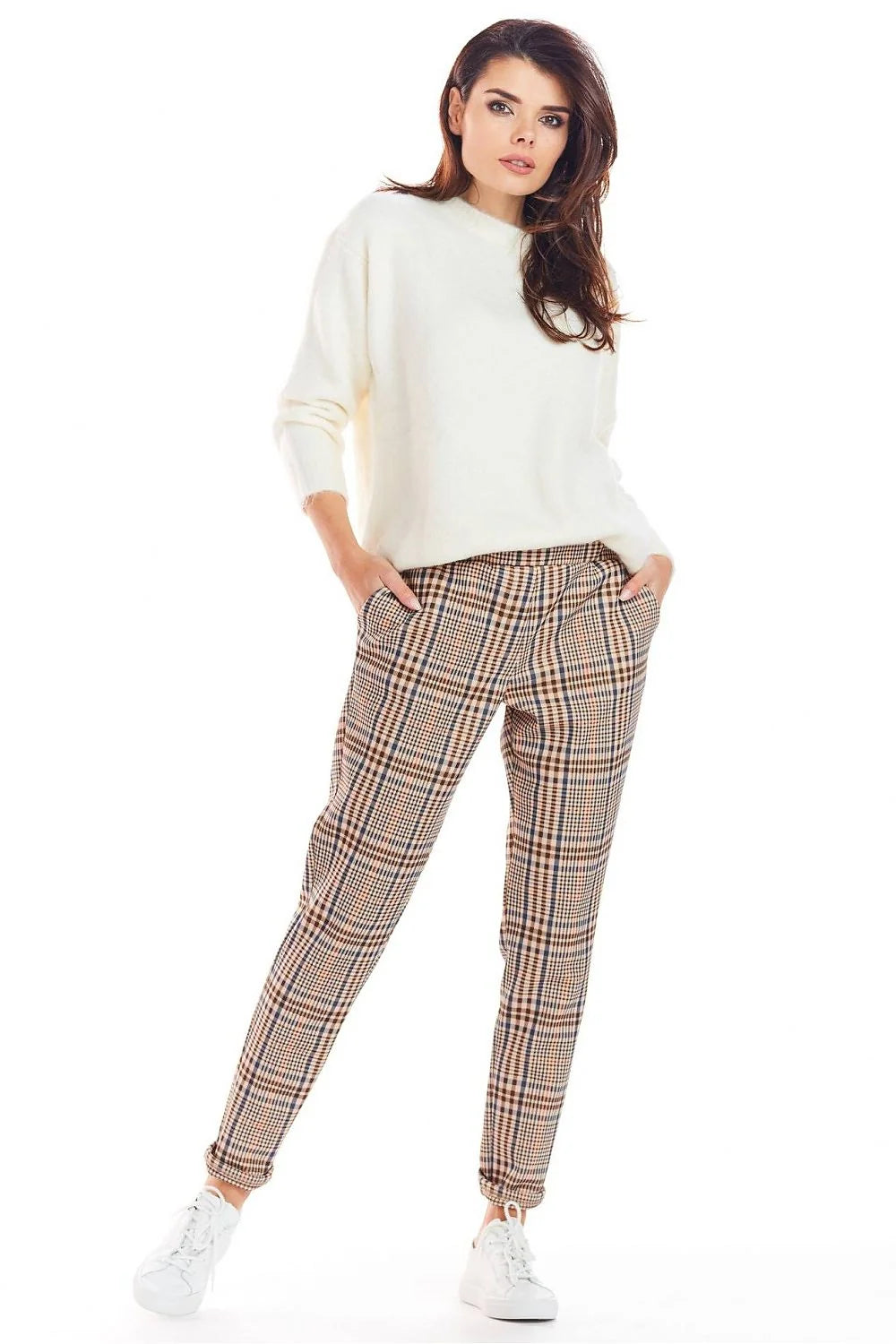 Pantalon femme à carreaux coton moderne élégance décontractée bureau urbain automne-hiver confort sûr