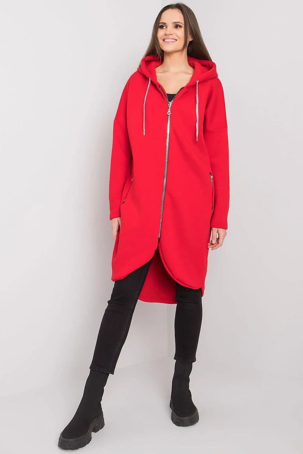 Sweatshirt Relevance pour femme moderne long asymétrique coton élasthanne casual urban style manches longues