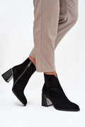 bottines femme suédine noire talon colonne texturé croco insert métallisé bout amande fermeture éclair latérale doublure chaude silhouette citychic