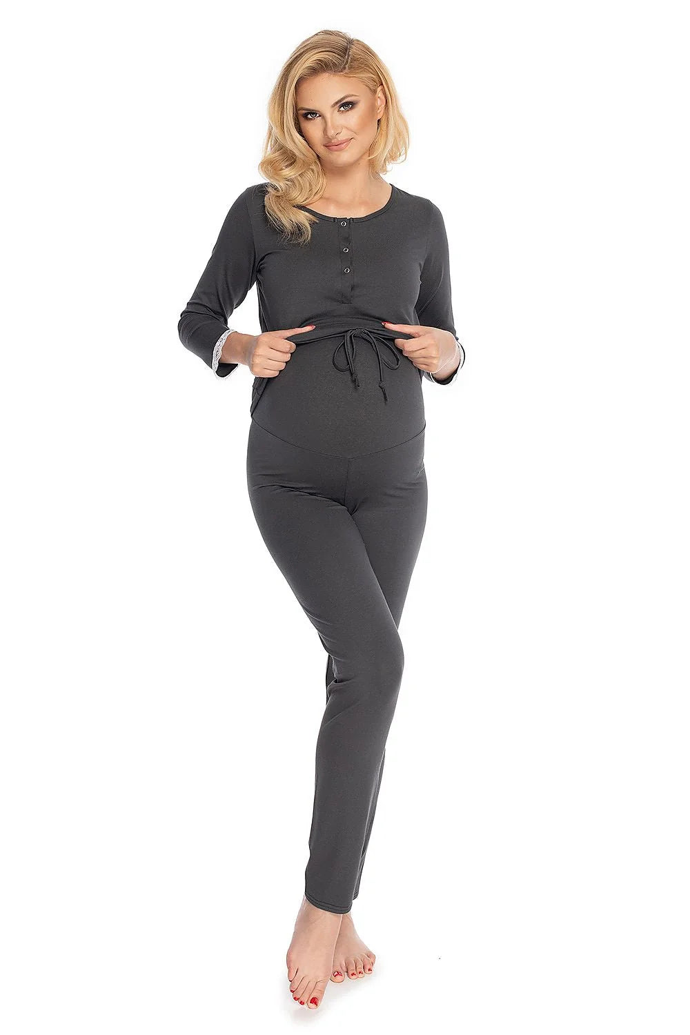 Pyjama maternité coton style épuré confortable allaitement facile grossesse détente ensemble deux pièces femmes