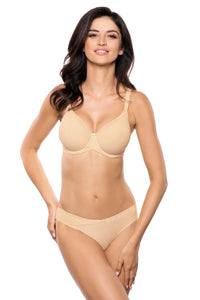 ensemble lingerie beige nude microfibre lisse extensible douceur soutiengorge coquesmoulées armatures bretellesréglables bonnetsculptants couturesinvisibles culotte taillebasse