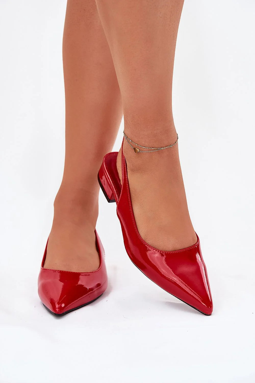 Ballerines Step in style vernies cuir artificiel femme pointu slingback talon bas rouge éclatant élégance confort