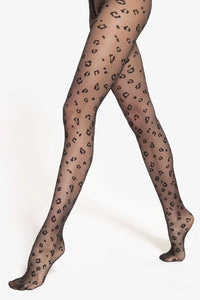 collants femme imprimés léopard allover résille semi transparents motif texturé élégants confortables durables stretch nylon elasthanne pointes renforcées