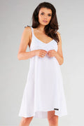 Robe de jour Infinite You design simple élégant coton lycra genou fines bretelles col V asymétrique