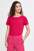 Chemisier Nife en viscose rose fuchsia manches courtes encolure bateau coupe ajustée femme moderne intemporel
