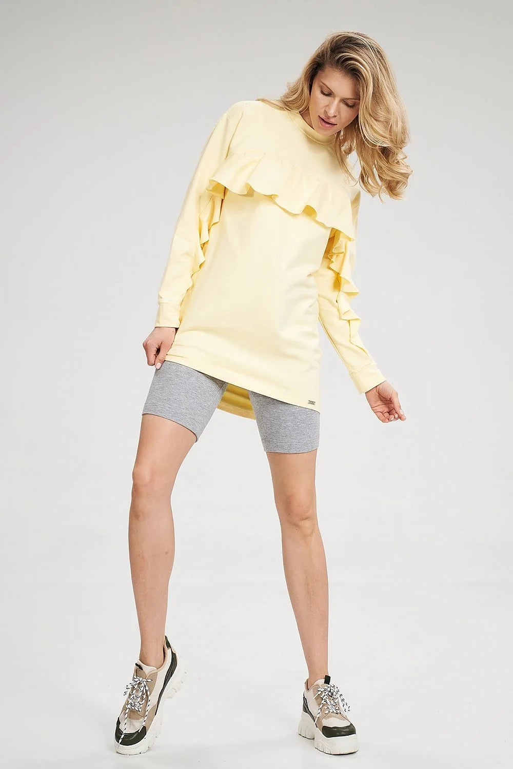 Ensemble femme coton élasthanne style décontracté élégant haut manches longues volants short tendance confortable
