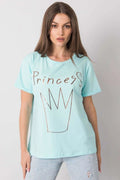 T-shirt Fancy pour femme, style décontracté, coupe ample, manches courtes, encolure ronde, impression graphique Princess, coton 95% lycra 5%, bleu clair, finitions épurées, mode Casual