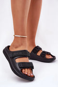 Sandales femmes design moderne confortables 2 brides Velcro bracelet cheville perles couleur noire été plage ville