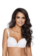 soutien gorge pushup balconnet dentelle blanche armatures bonnets rembourrés galbé maintien structuré bretelles réglables festonnée bijou centre extensible ajustée