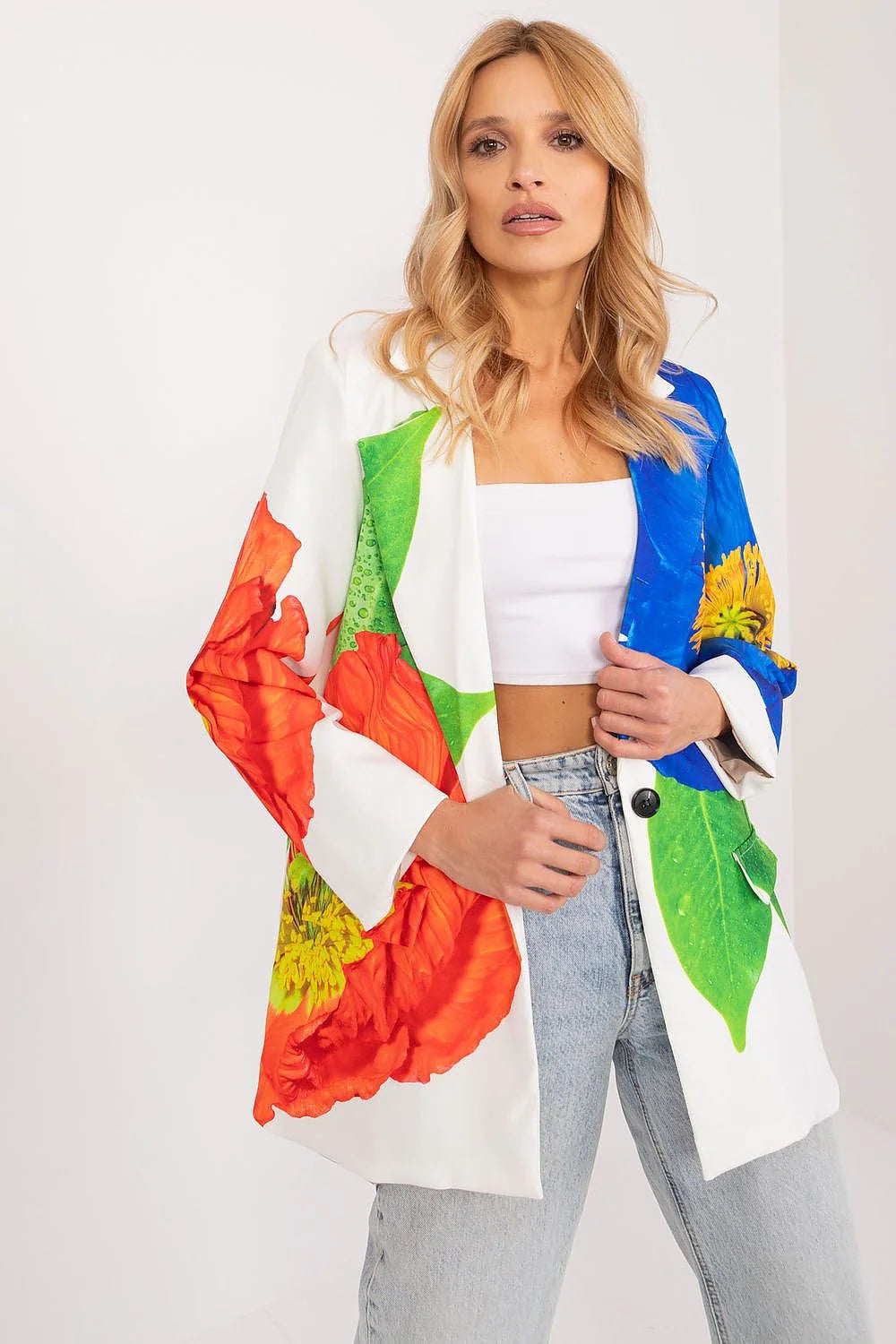 Veste femme imprimé floral oversize design audacieux motifs multicolores blazer élégant polyester mode été