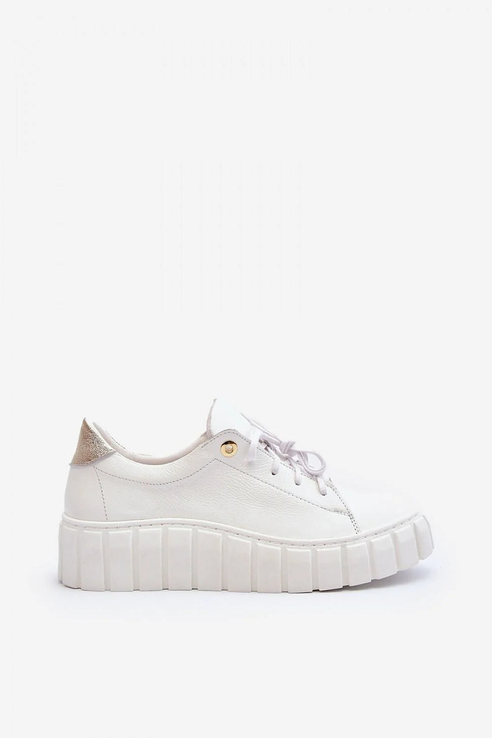 Chaussures basses pour femme en cuir blanc style moderne confortable lacets dorés occasions décontractées