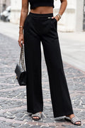 Pantalon femme IVON noir taille haute jambes droites maille élégante coupe large confort élastique