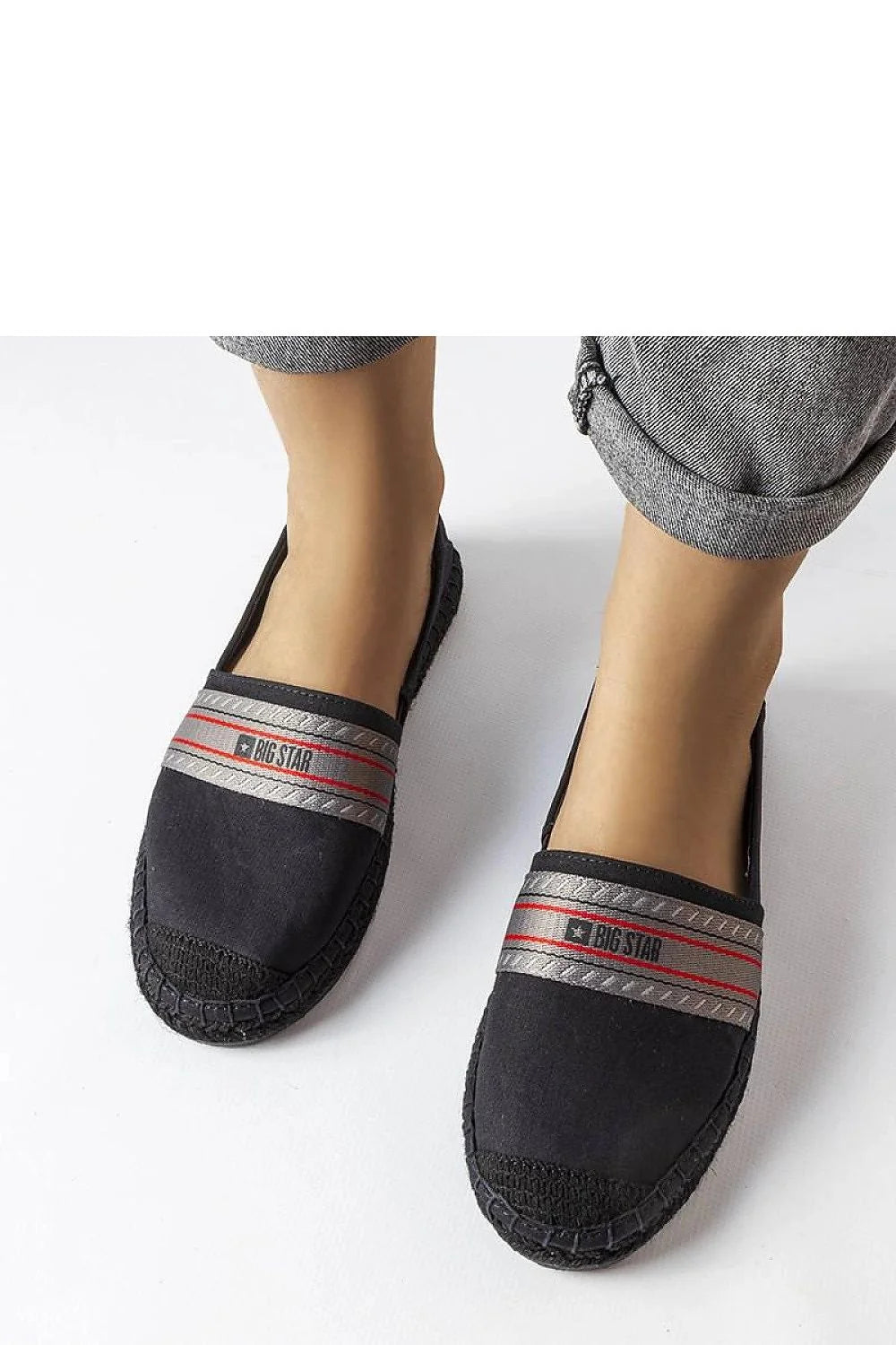 Espadrille Solea femme été 2023 style casual noir bandes grises rouges tissu respirant confortable marche