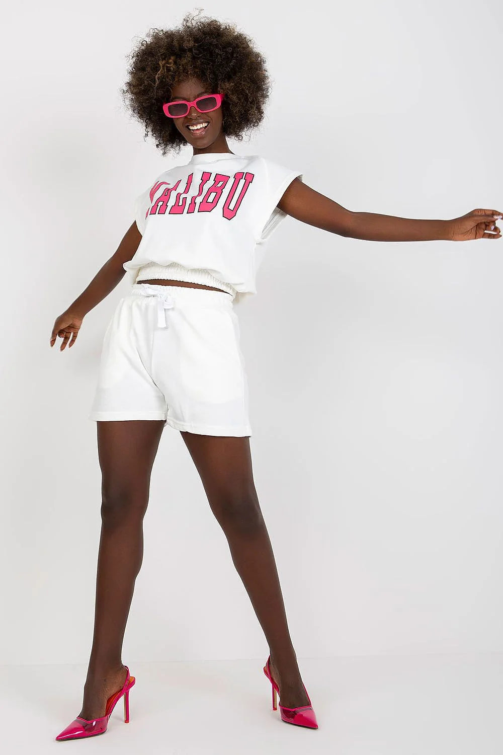 Ensemble décontracté pour femme avec haut sans manches et short assorti MALIBU orange vif coton polyester