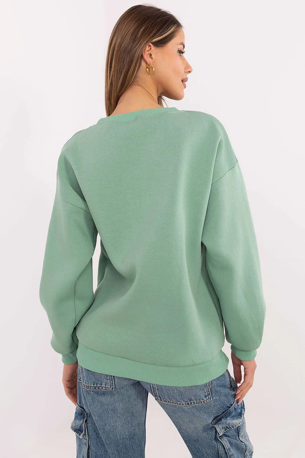 Sweatshirt femme style décontracté vert pastel imprimé Boston manches longues col rond