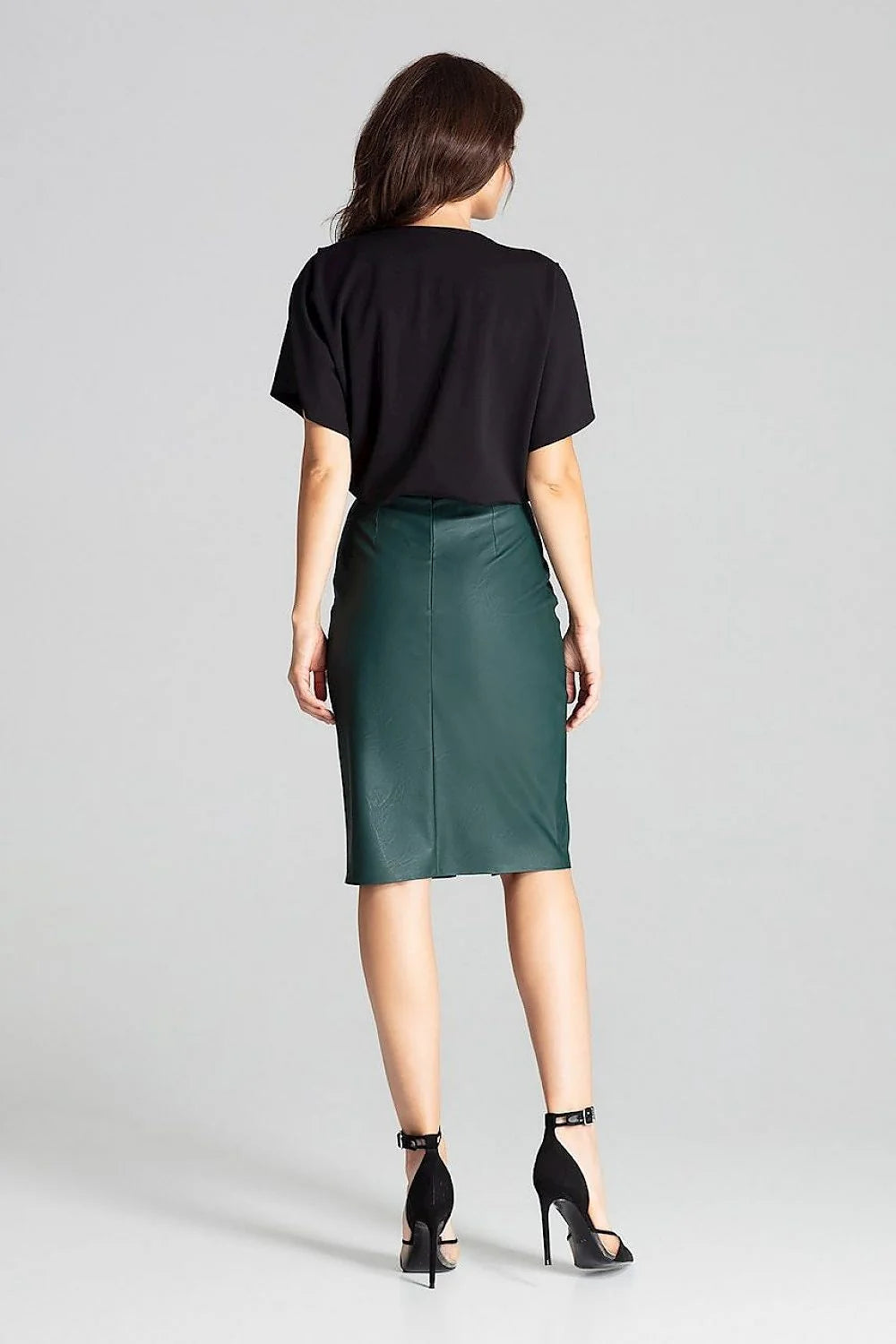 Jupe crayon écologique grise femme taille haute élégante polyester élasthanne fente centrale mode responsable