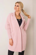 Manteau pour femme long en laine douce couleur rose pastel élégant coupe droite poches plaquées occasion hiver