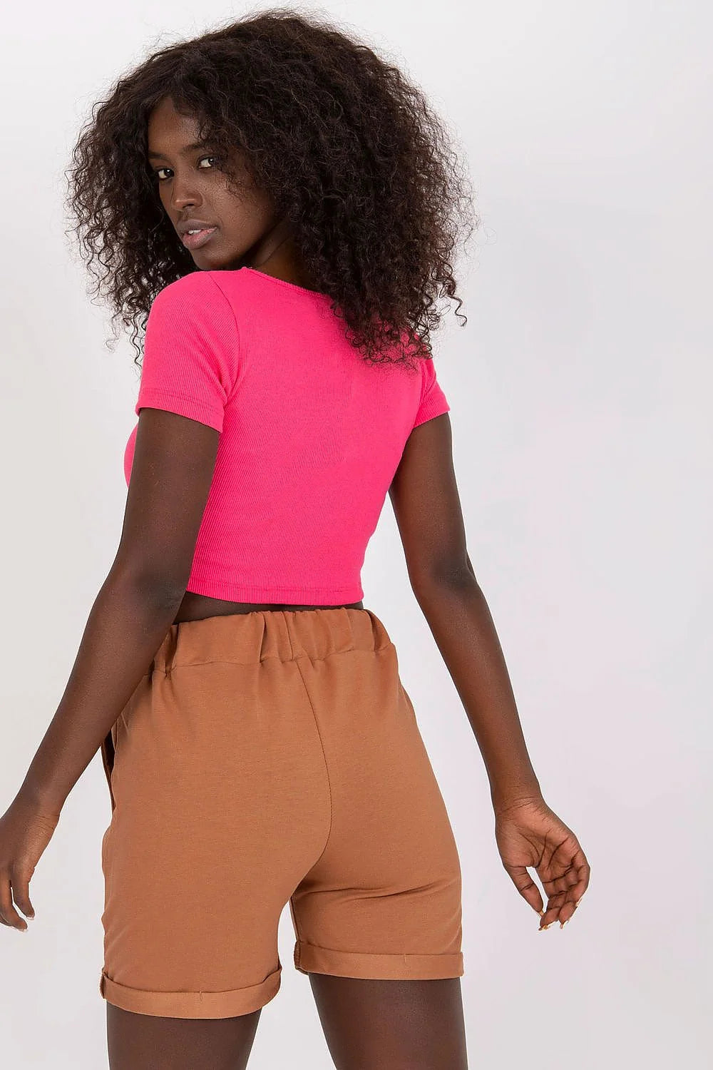 Shorts Fancy crop top deux pièces coton elasthanne polyester rose camel