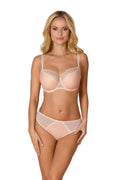 Soutien-gorge semi-doublonné Vena en dentelle et maille, couleur pêche, bretelles ajustables, culotte assortie, lingerie féminine élégante