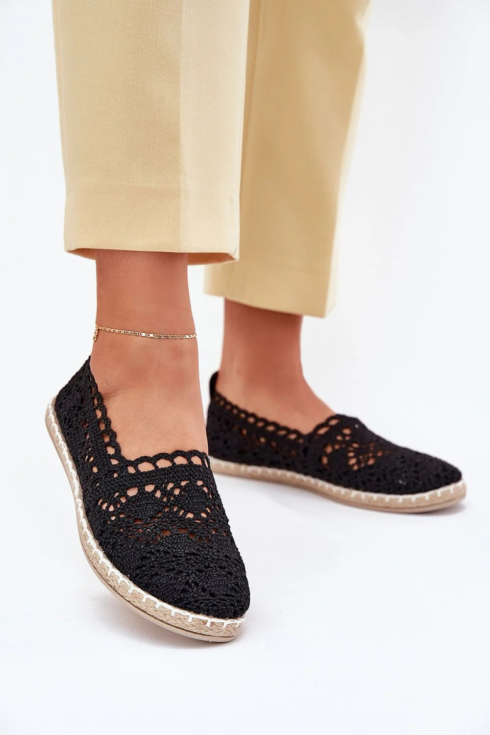 Es padrille femme crochet noir style élégant estival ventilation tige basse corde tressée beige confort été
