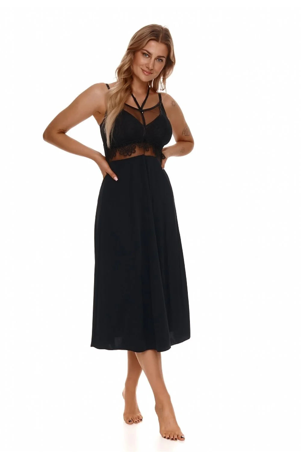 Nuisette sexy Lupo Line en dentelle noire manches courtes buste large taille ajustable robe élégante pour soirées