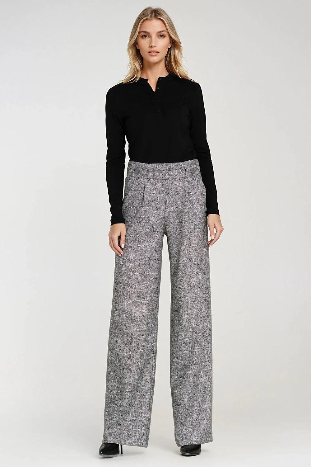 chemisier élégant femme coupe ajusté silhouette extensible spandex col polo montant manches longues boutonné demi décolleté sportif polyvalent quotidien confortable