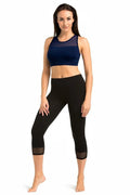 ensemble sportif femme crop top montante mesh empiècement respirant legging troisquarts taille haute noir bleu marine extensible élasthanne