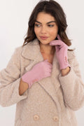 Manteau et gants élégants pour femmes en laine beige clair et rose poudré, style intemporel, boutons décoratifs, coupe longue, poches latérales