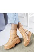 Bottines modernes audacieuses cuir synthétique beige chaîne dorée fourrure doublure semelle épaisse montante femme automne hiver