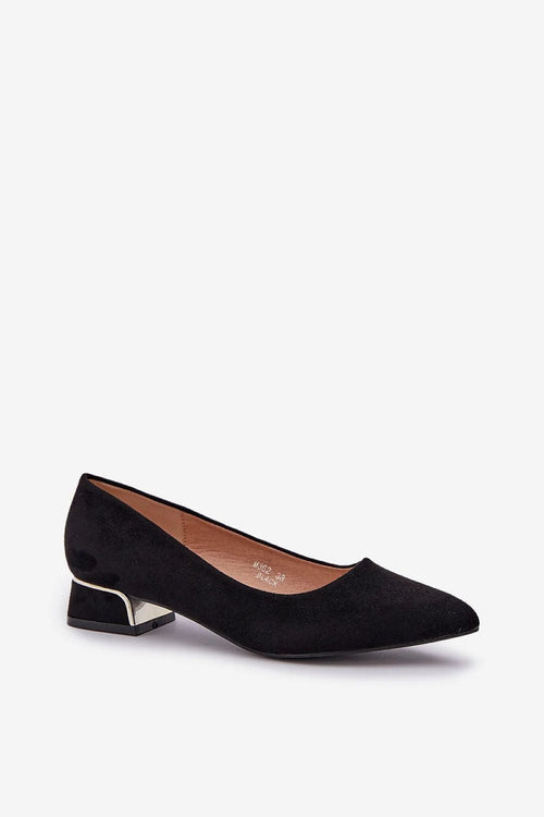 ballerines noires similicuir suédine bouts pointus talons bas carrés inserts métalliques dorés slipons confortables polyvalentes raffinées élégantes