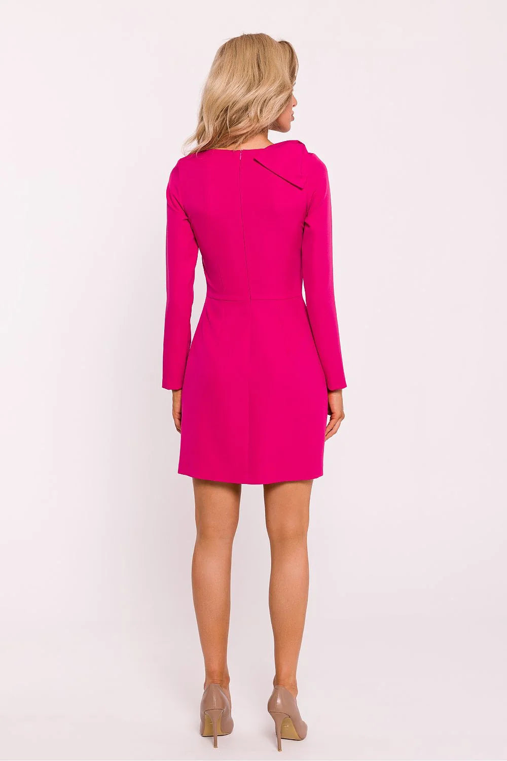 Robe de jour Moe style moderne coupe ajustée manches longues fente devant couleur rose vif femme