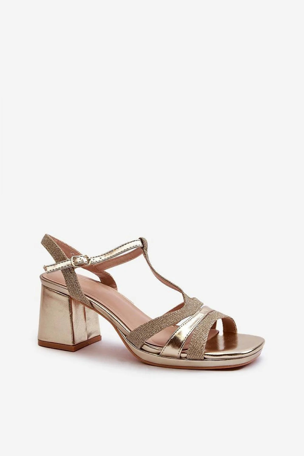 Sandales à talons Step in style pour femmes élégantes et confortables, design moderne, talon bloc métallique doré, ajustable, occasions formelles
