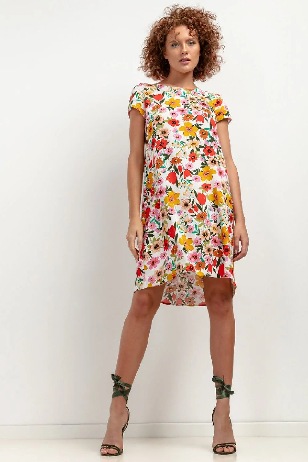 Robe Casual Femme Manches Courtes Imprimé Floraux Éclatant Design Élégant Coupe Droite Matière Légère Confort Maximal Occasions Décontractées