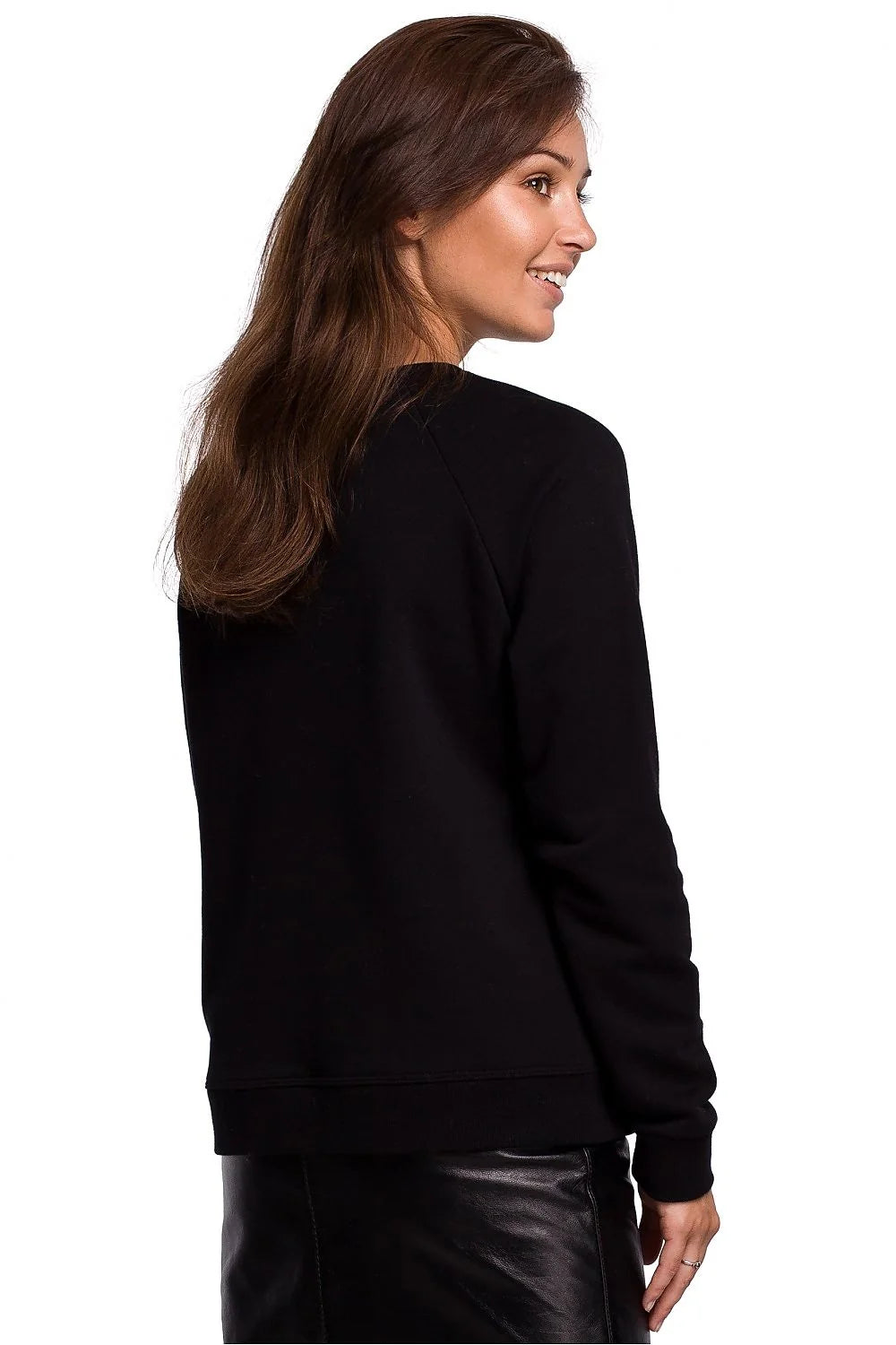 Sweatshirt Be Wear pour femme, design artistique, couleur noire, coupe droite, manches longues, tissu coton polyester, confort et style urbain