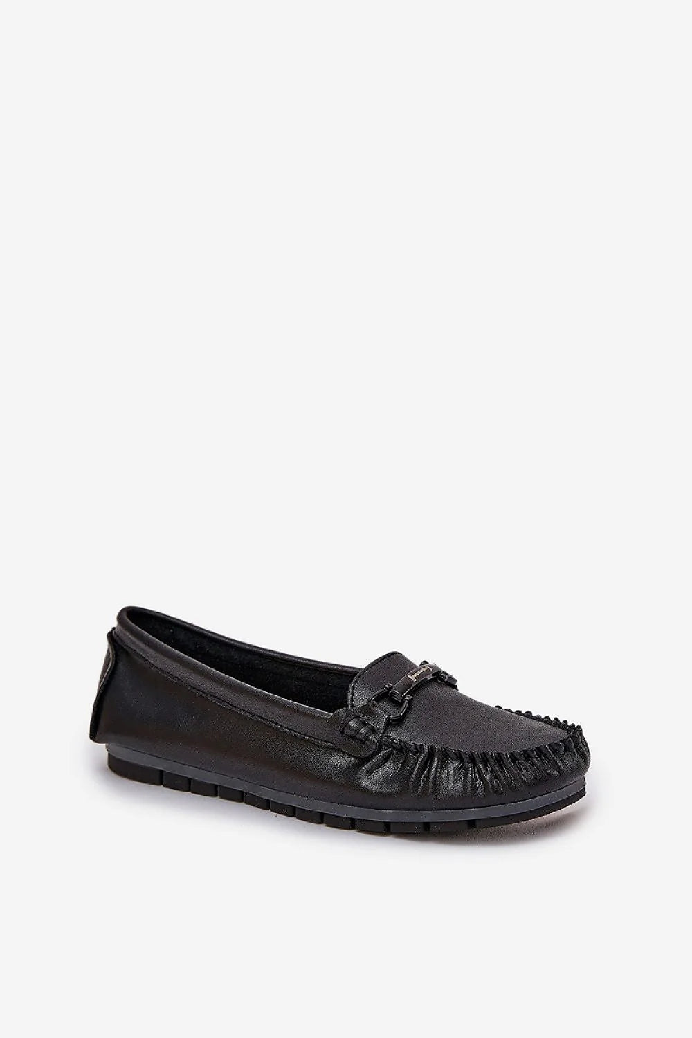 Mocassins pour femmes style classique cuir noir bout arrondi semelle caoutchouc détails métalliques confort toute la journée