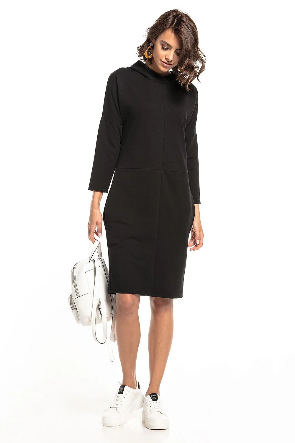 Robe en tricot coton rose décontractée avec capuche manches longues pour femme moderne élégante
