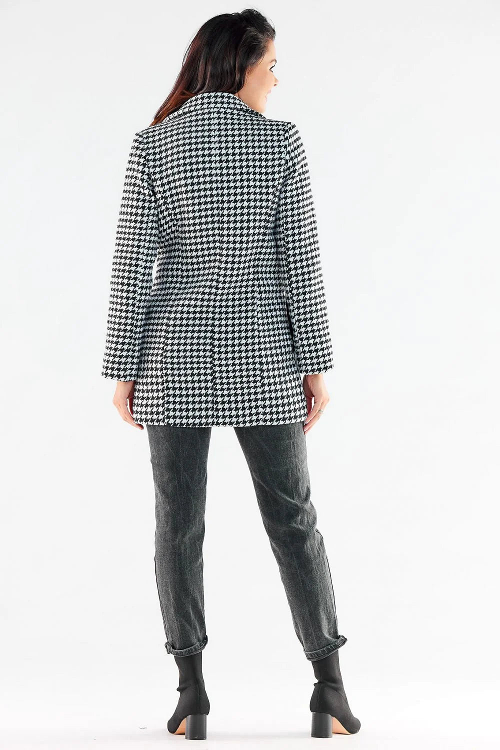 Manteau pour femme élégant à carreaux pied-de-poule double boutonnage en polyester 100 % taille ajustable occasions multiples style intemporel