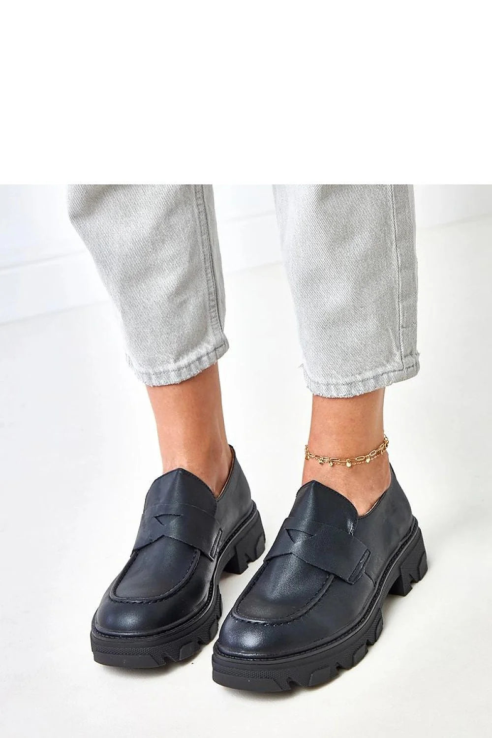 mocassins noir cuir ecologique loafers femme plateforme epaisse bout rond empeigne laniere penny semelle crantee antiderapante talon45mm confortable casualchic
